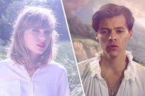Harry Styles and Taylor Swift standing in nature