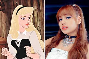 An image of Aurora from Sleeping Beauty next to an image of Lisa from Blackpink