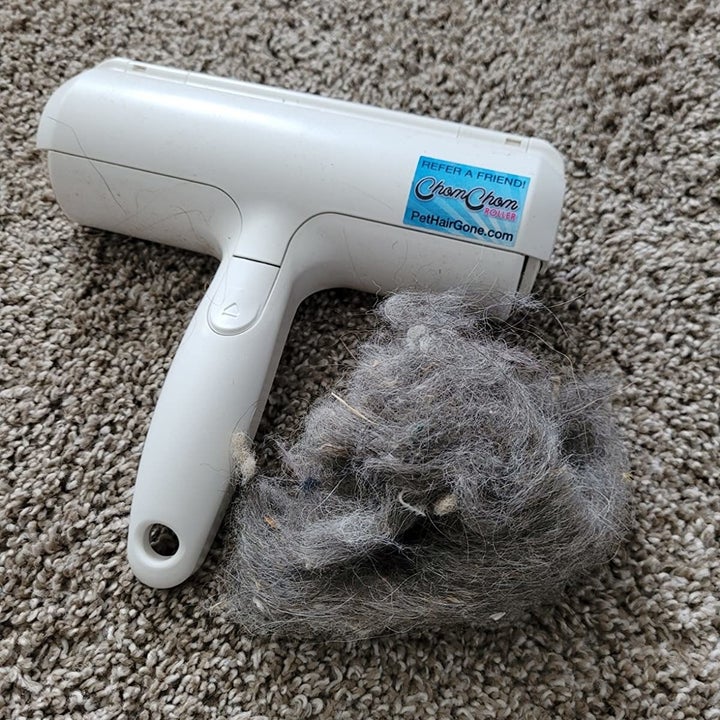 same reviewer showing all the hair scraped out of the pet hair remover