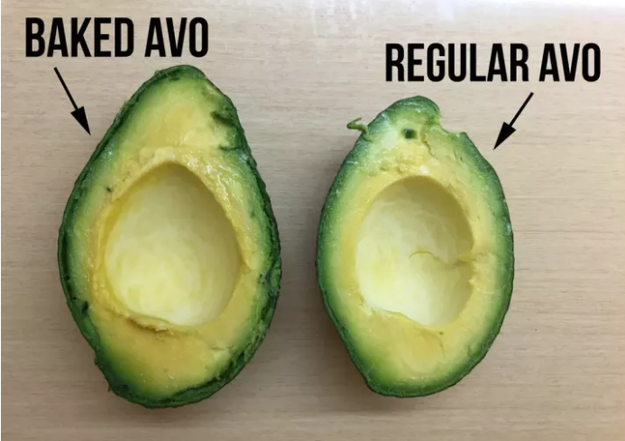 Two halves of an avocado.