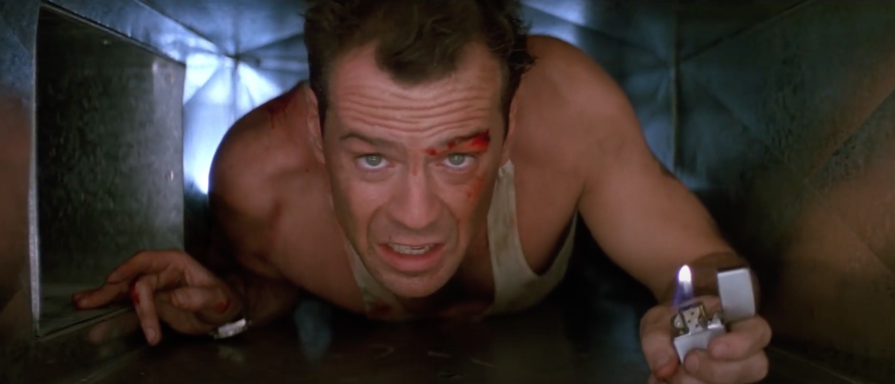 Climbing through air duct with lighter in &quot;Die Hard&quot; 