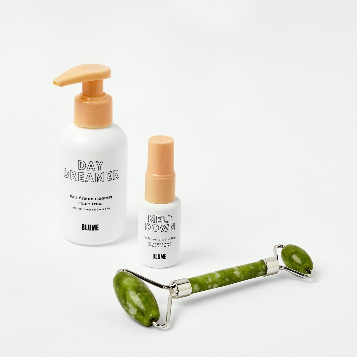 skincare duo with cleanser and jade roller