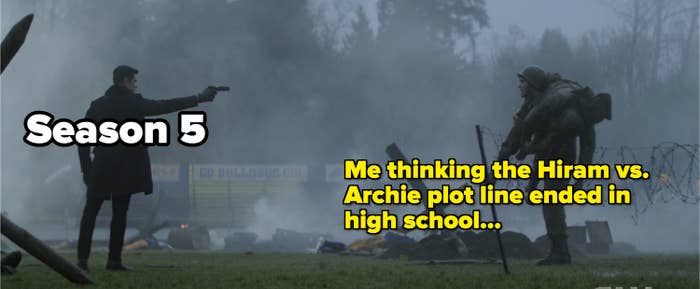 Meme about Hiram pointing a gun at Archie being like 2021