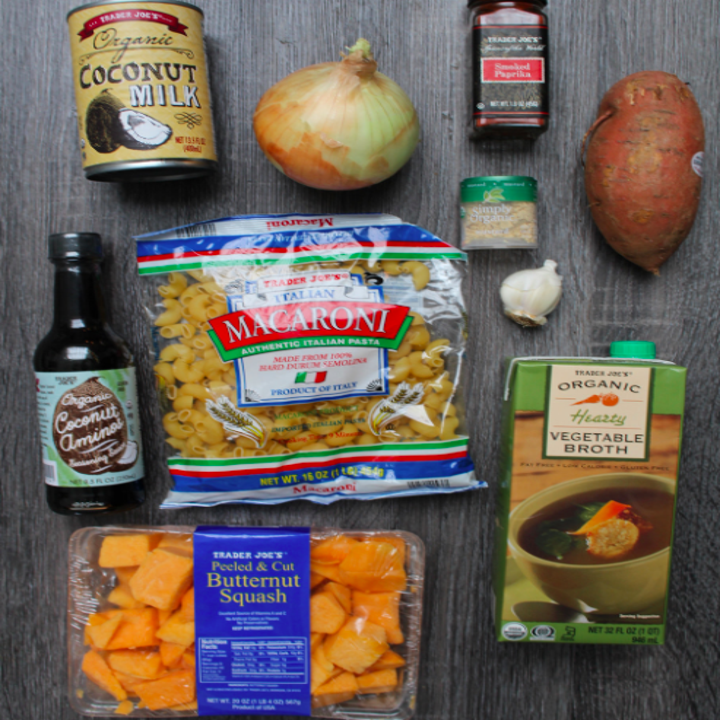 Ingredients for dairy free mac 'n' cheese.