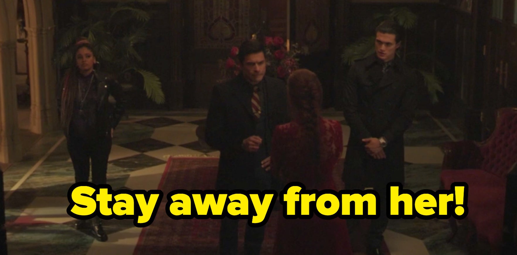Reggie and Hiram at Cheryl's home with the caption stay away from her
