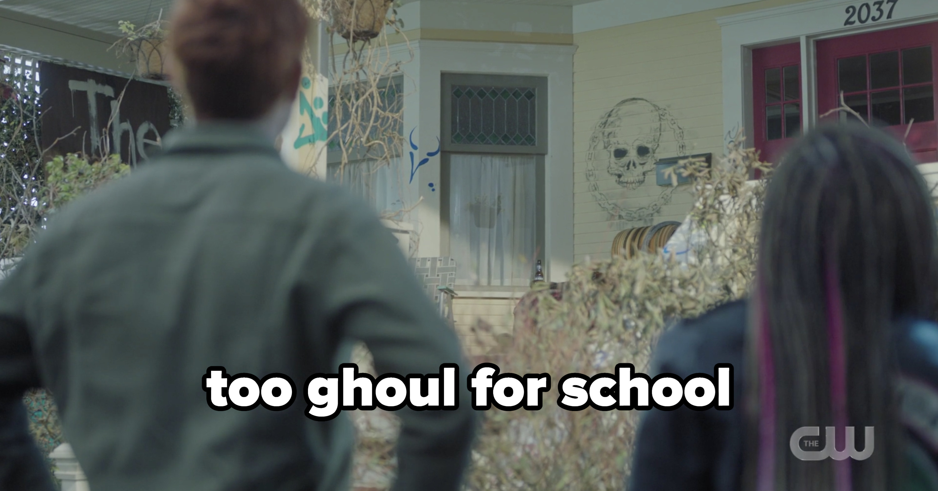 Archie&#x27;s destroyed house with the caption too ghoul school