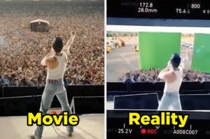 Bohemian Rhapsody movie beside the green screen set they used