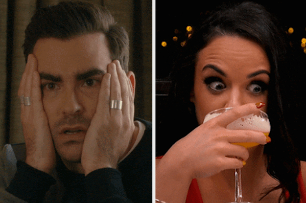 Stressed man next to a woman anxiously taking a drink