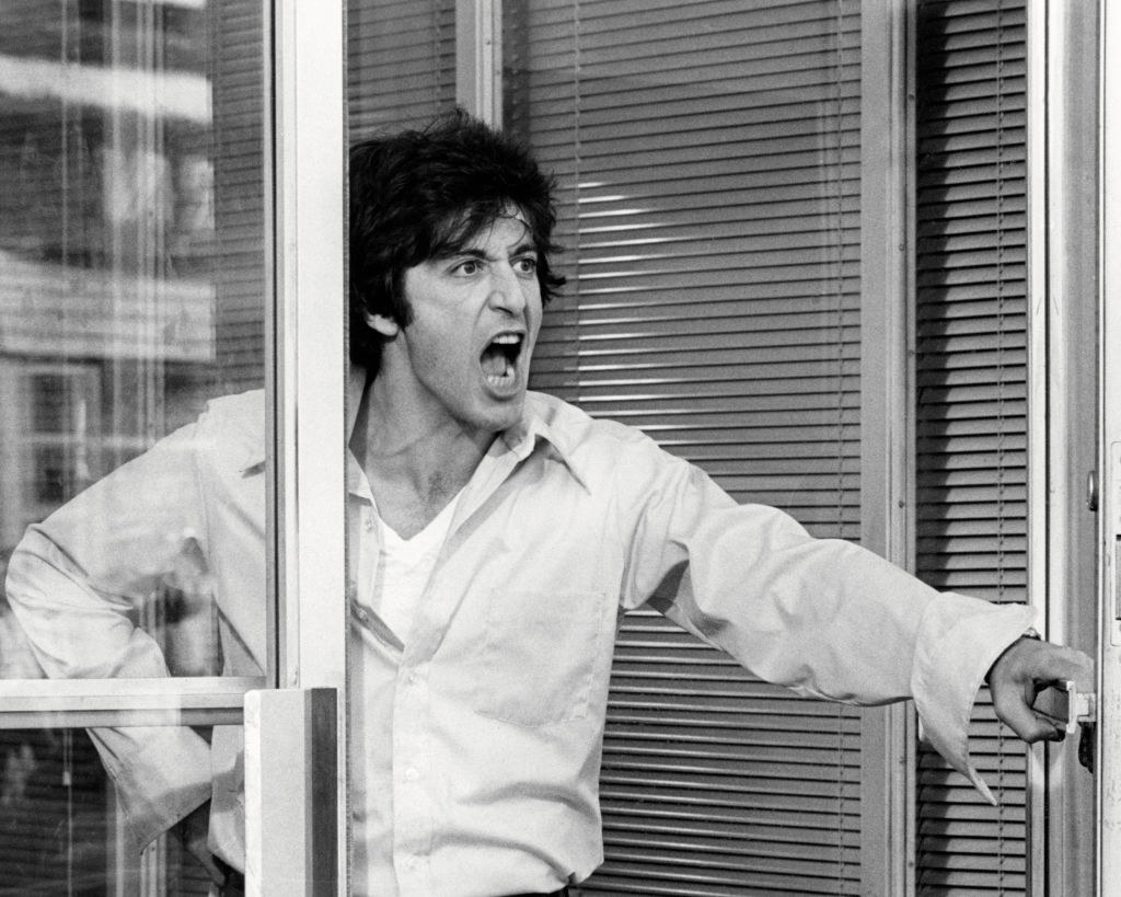 Still frame from the movie &quot;Dog Day Afternoon&quot; of Al Pacino screaming