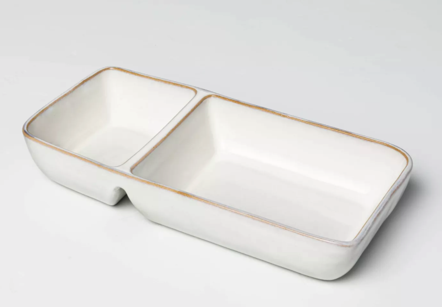cream colored stoneware tray