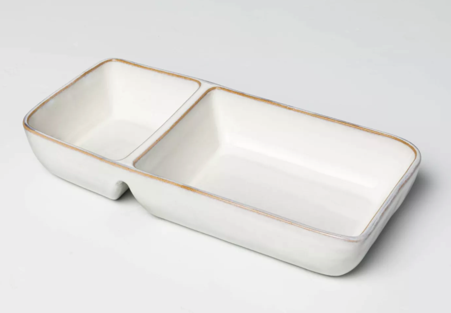 cream colored stoneware tray