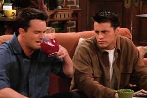 Chandler and Joey from "Friends" sitting in Central Perk