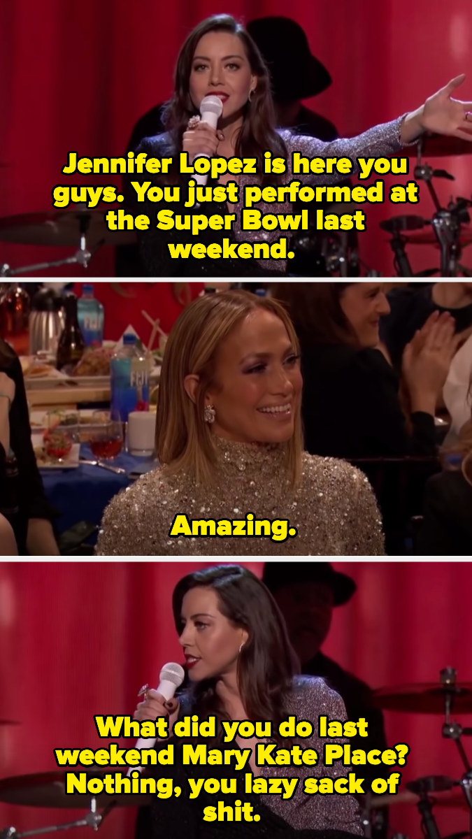 Aubrey saying J.Lo just performed at the Super Bowl while Mary Kate Place is a &quot;lazy sack of shit&quot;