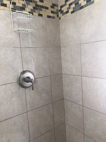 Reviewer's clean shower after using the mold and mildew spray