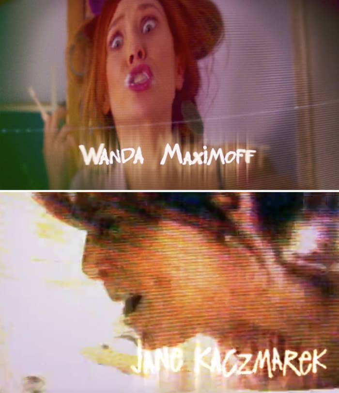 Title scene from WandaVision featuring Wanda compared to Jane Kaczmarek in &quot;Malcom in the Middle&quot;