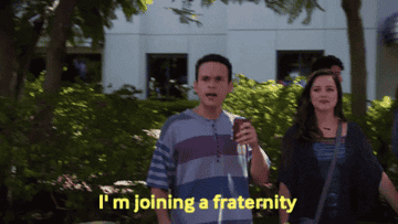 Guy saying he&#x27;s joining a fraternity and a girl saying, &quot;Ugh why&quot;