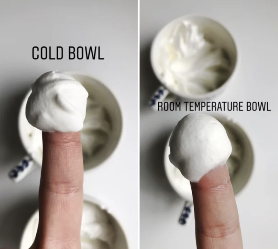 Whipped cream in a cold bowl