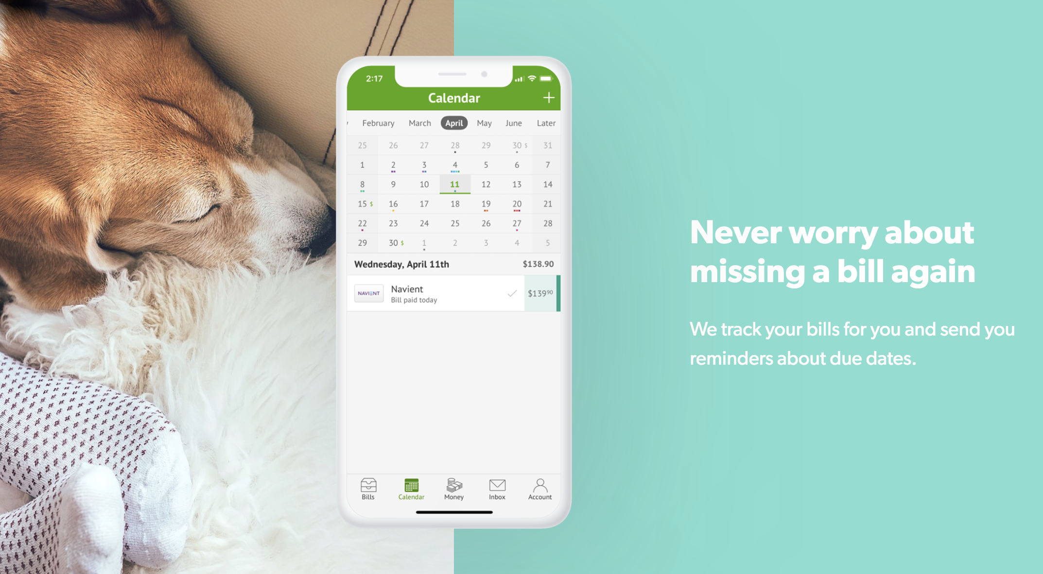 Screenshot showing the app's calendar feature