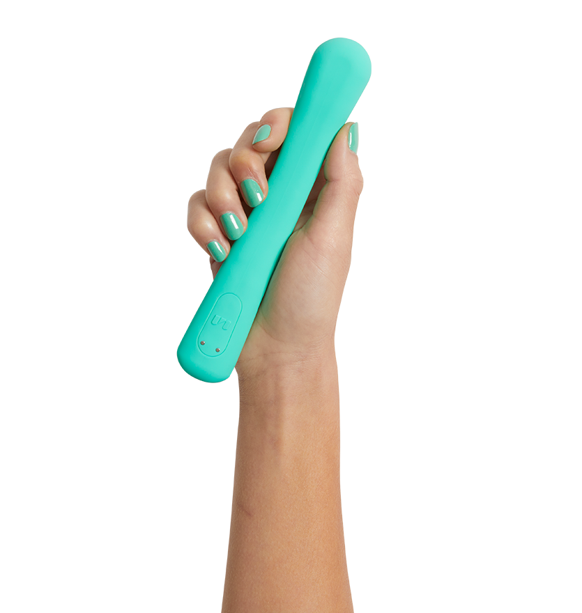 a hand holding the flexible bendy toy in mint green color