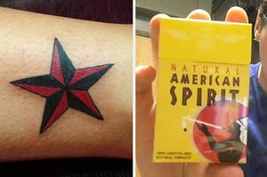 Star tattoo and cigarettes 