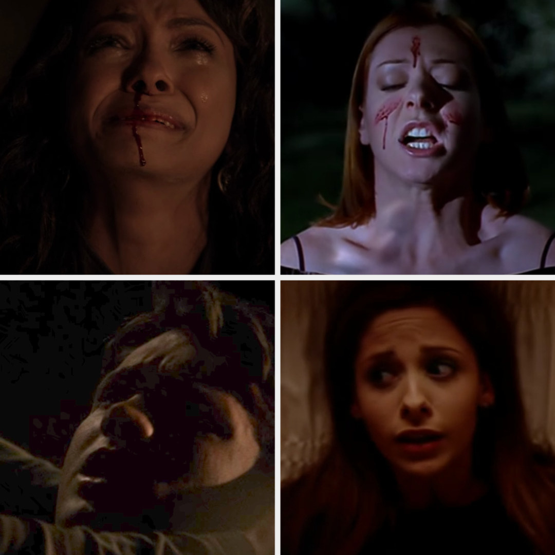 Bonnie crying with blood of her face resurrecting Jeremy, and Willow with blood on her face resurrecting Buffy