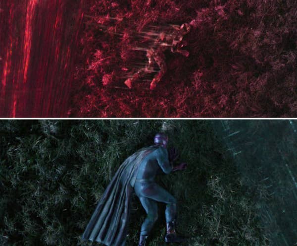 Vision&#x27;s body being torn apart as he lies outside of the Hex