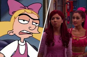 Helga is on the left with Ariana Grande facing her on the right