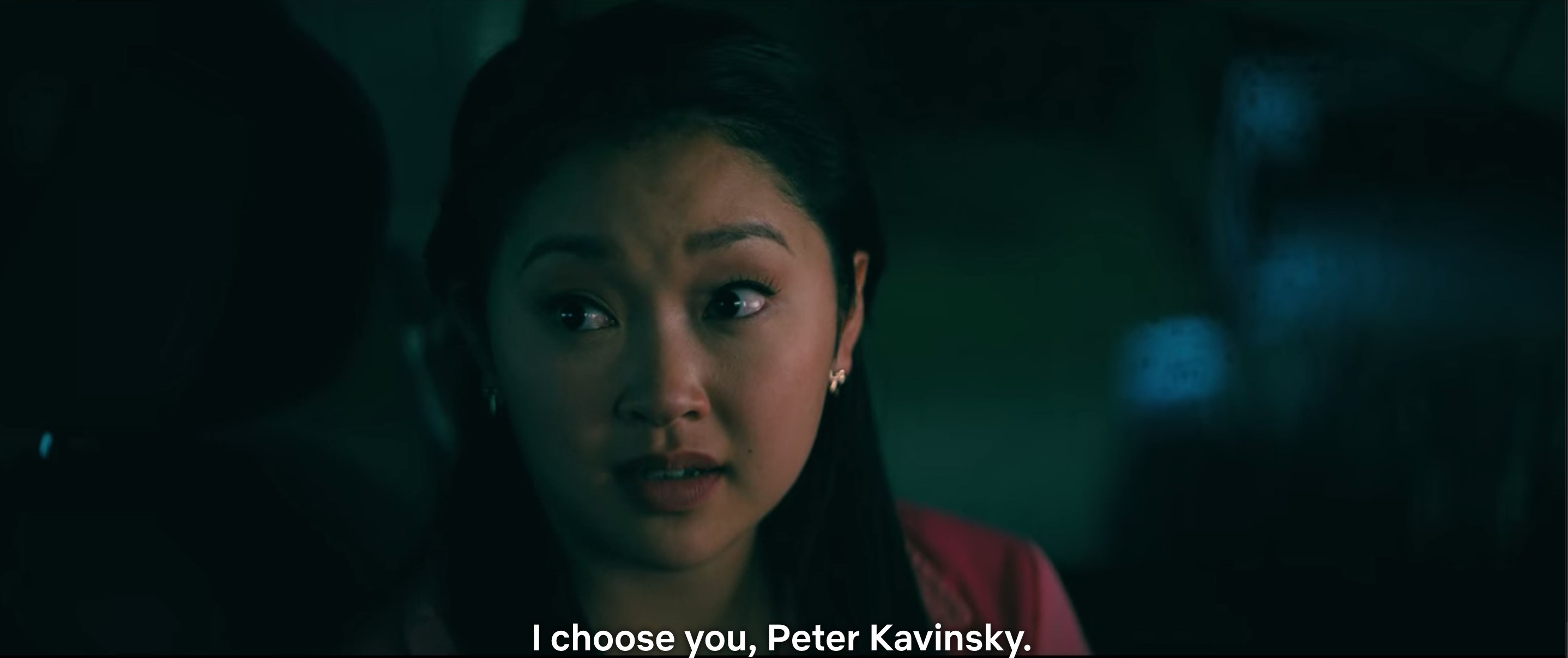 Lara Jean telling Peter she chooses him