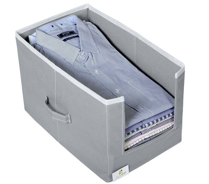 Shirts stacked inside the stacker.