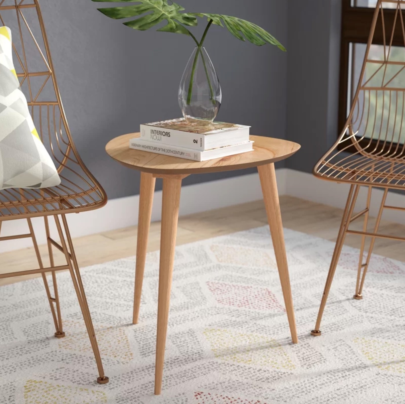 The wood end table in natural