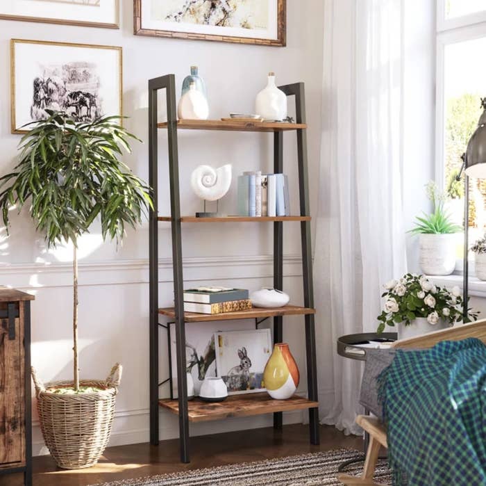 The metal ladder bookcase
