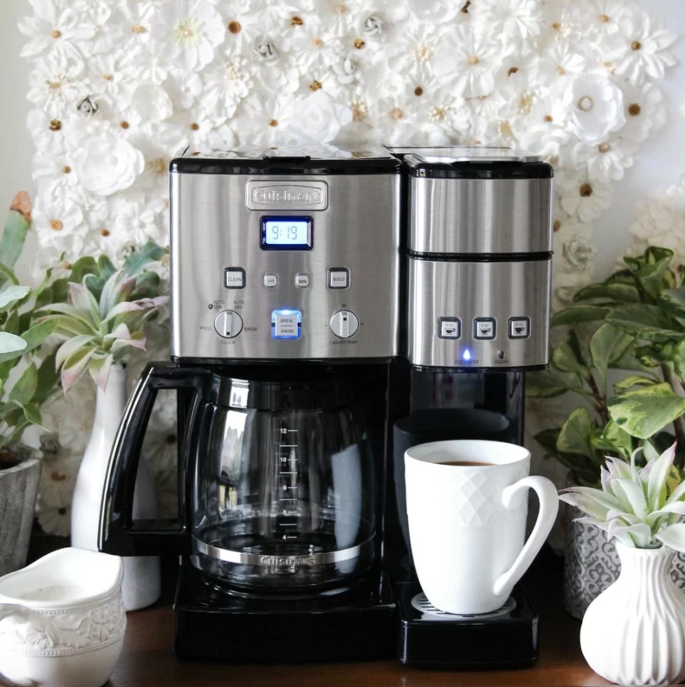 The Cuisinart coffee maker in silver