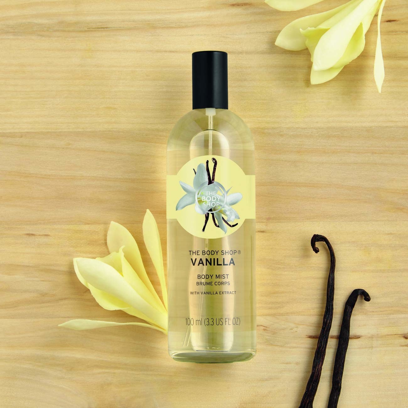 A vanilla body scent surrounded by vanilla 