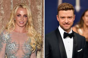 Britney and Justin posing on the red carpet