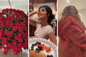 A huge bouquet of flowers, Camila Cabello posing with some pancakes, and Lizzo wearing a glorious fur coat 