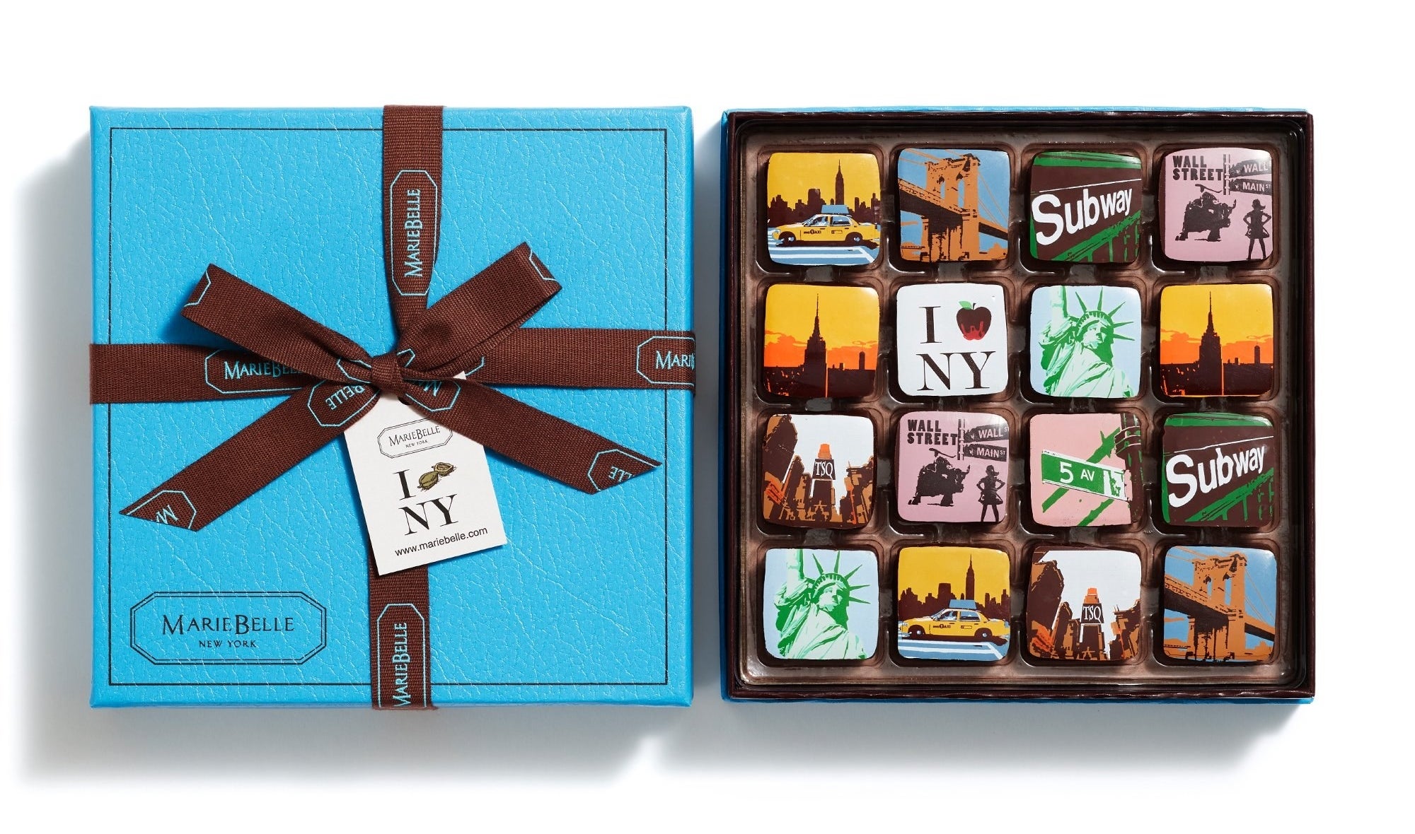 The box of chocolates with different New York City-themed designs