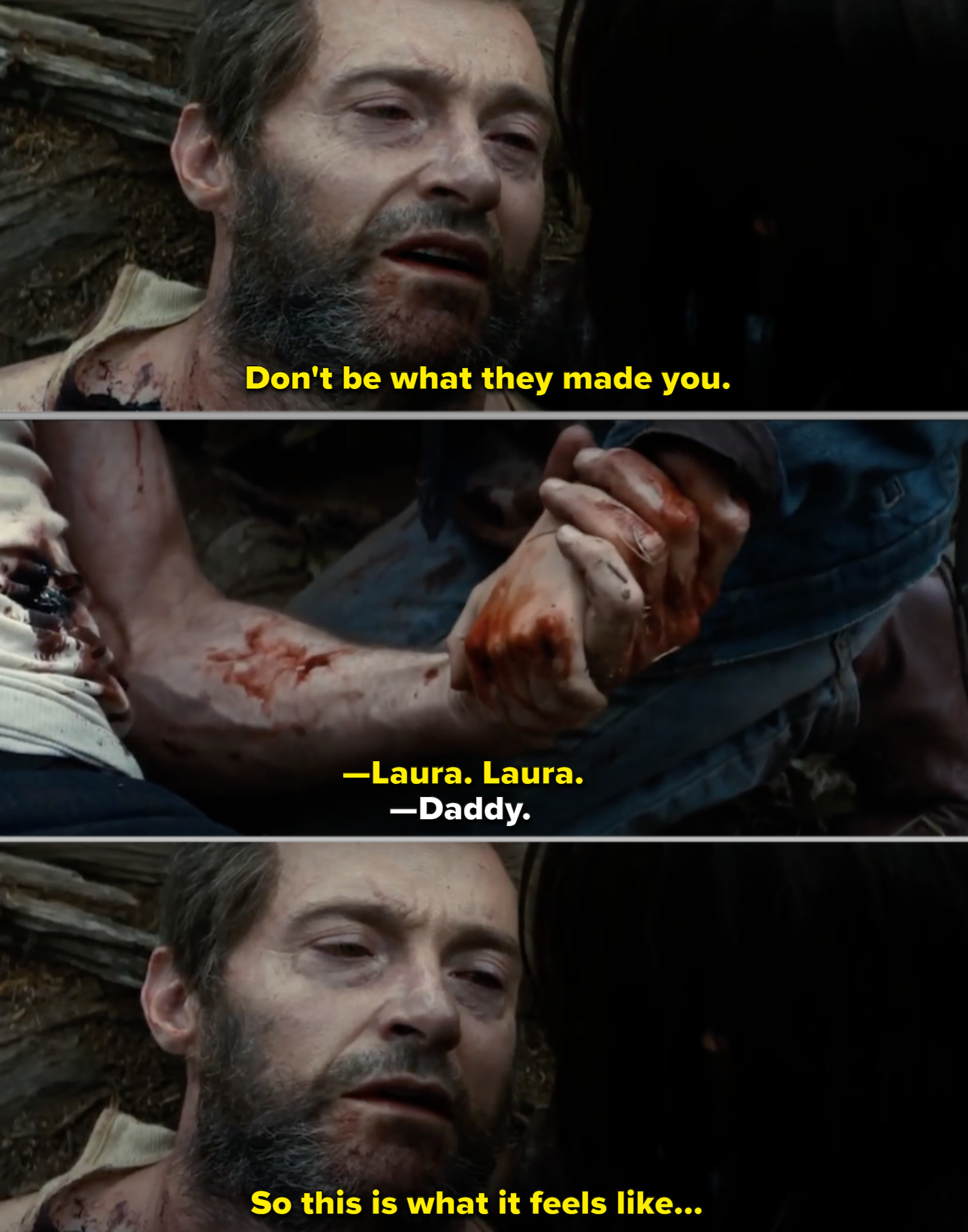 Logan saying his final words before dying outside