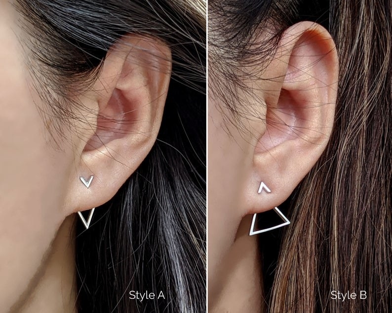 Two images of people wearing earrings