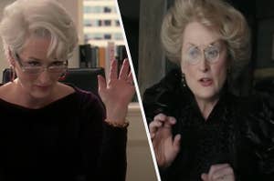Meryl Streep is posing as two characters from "The Devil Wears Prada" and "Series of Unfortunate Events"