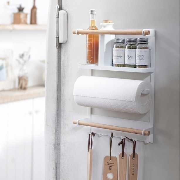 The magnetic fridge shelf with paper towel roll holder 