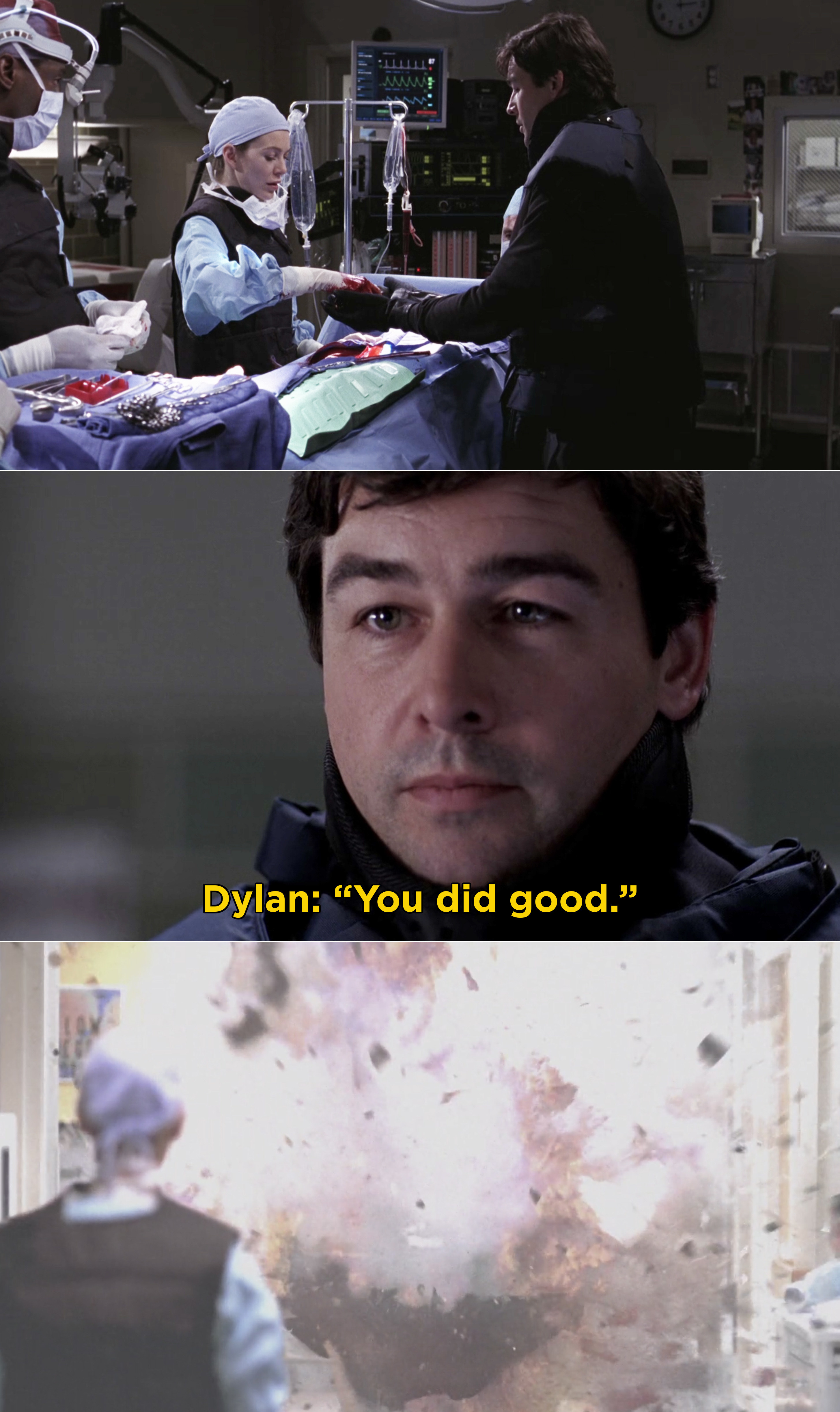 Dylan taking the bomb from Meredith and saying, &quot;You did good,&quot; before exploding in the hallway