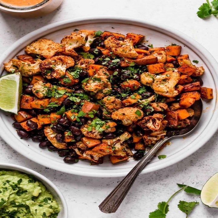 Roast sweet potato and cauliflower.