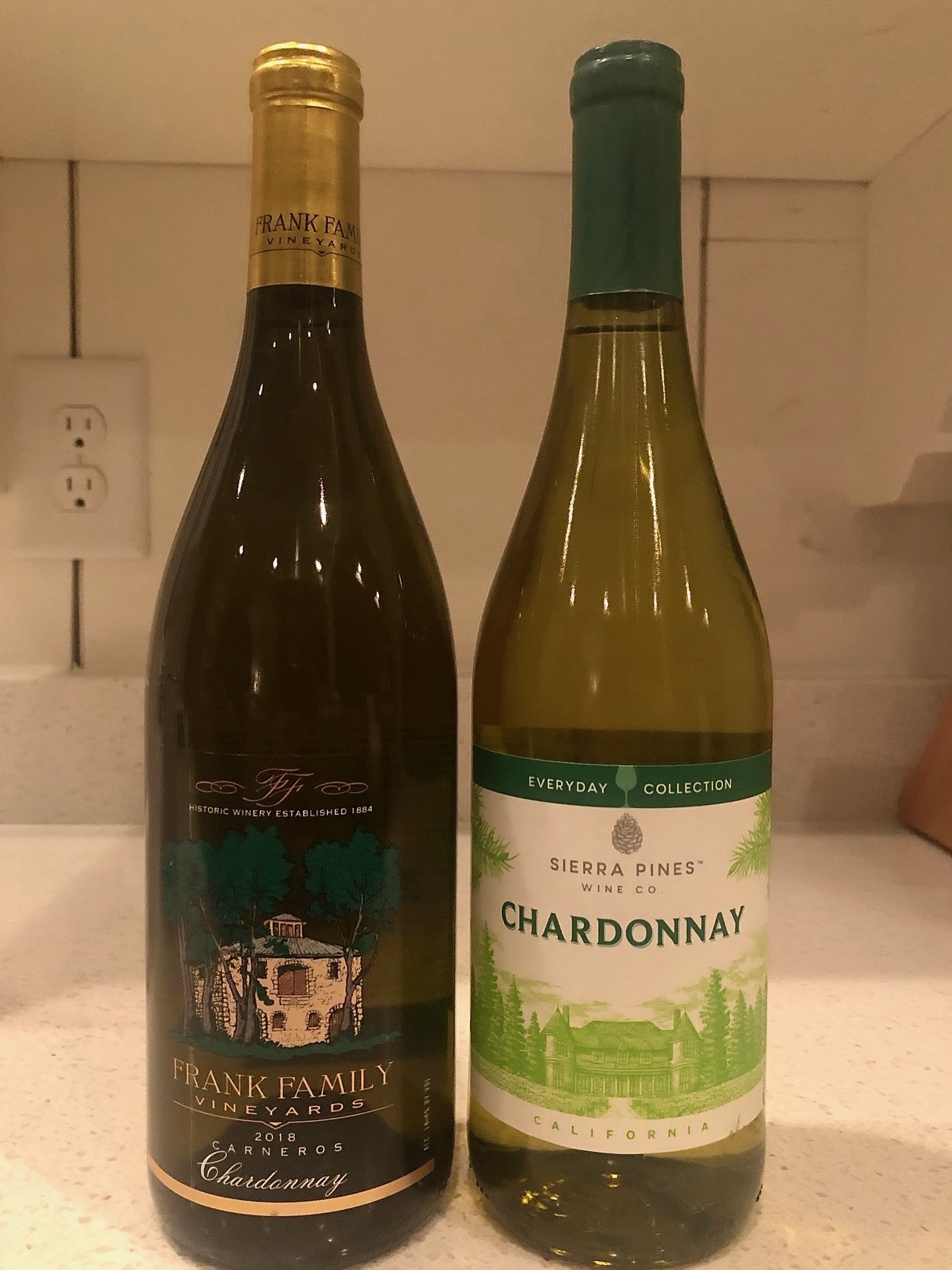 Two bottles of Chardonnay white wine