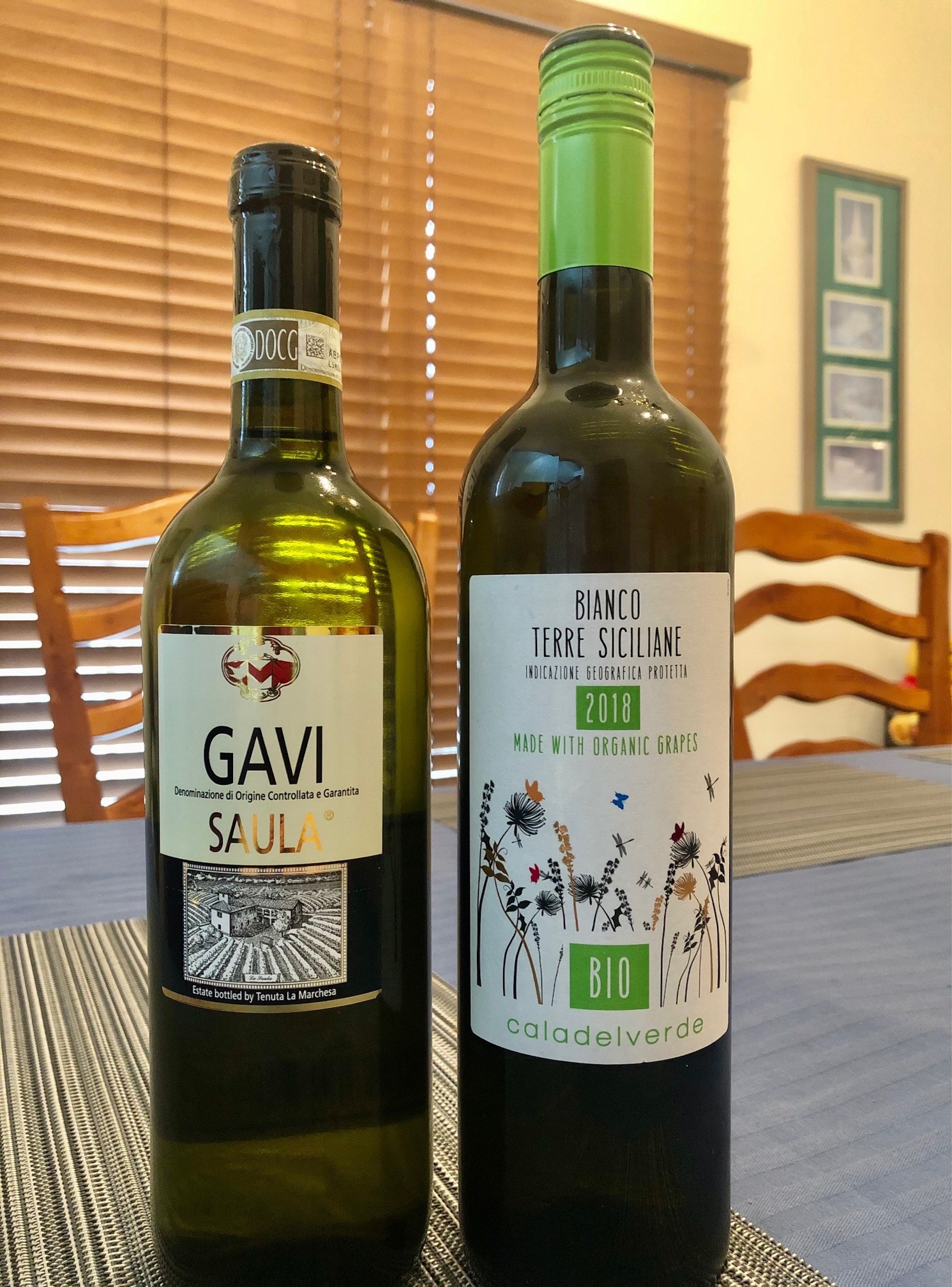 Two bottles of Italian white wine