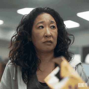 sandra oh as eve in &quot;killing eve&quot; saying &quot;yes, please&quot;