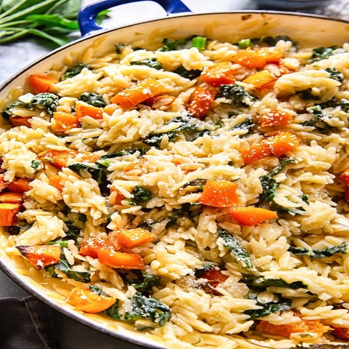 Creamy vegetable orzo.