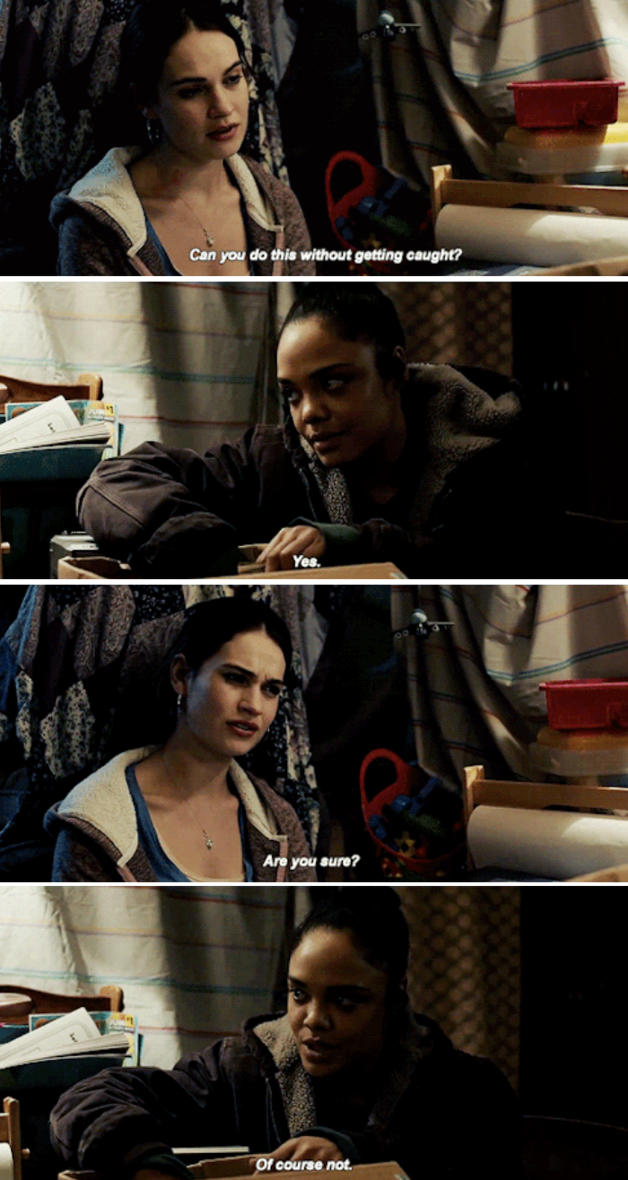 Tessa Thompson and Lily James&#x27; characters talking 