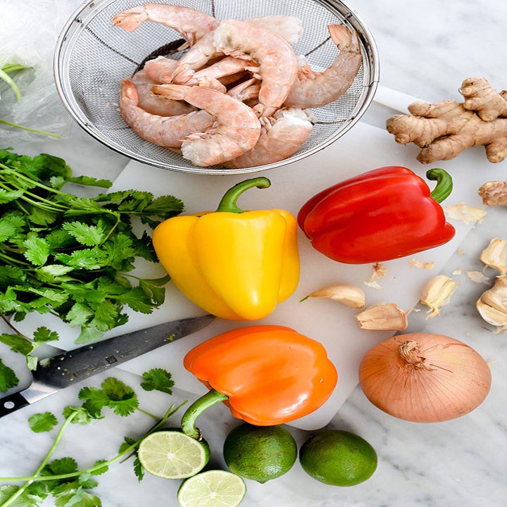 Ingredients for Thai shrimp curry.