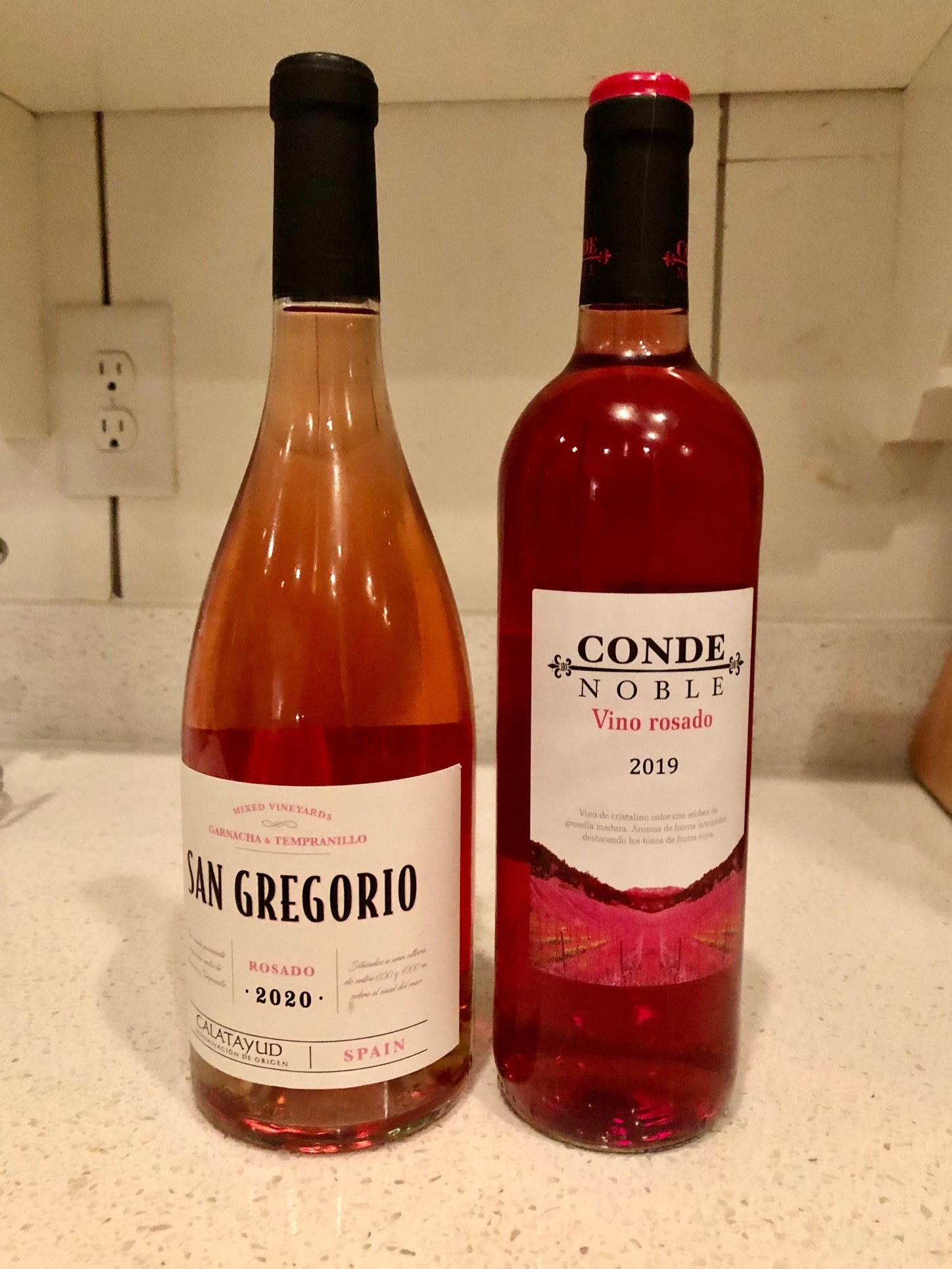 Two bottles of pink Rosado wine