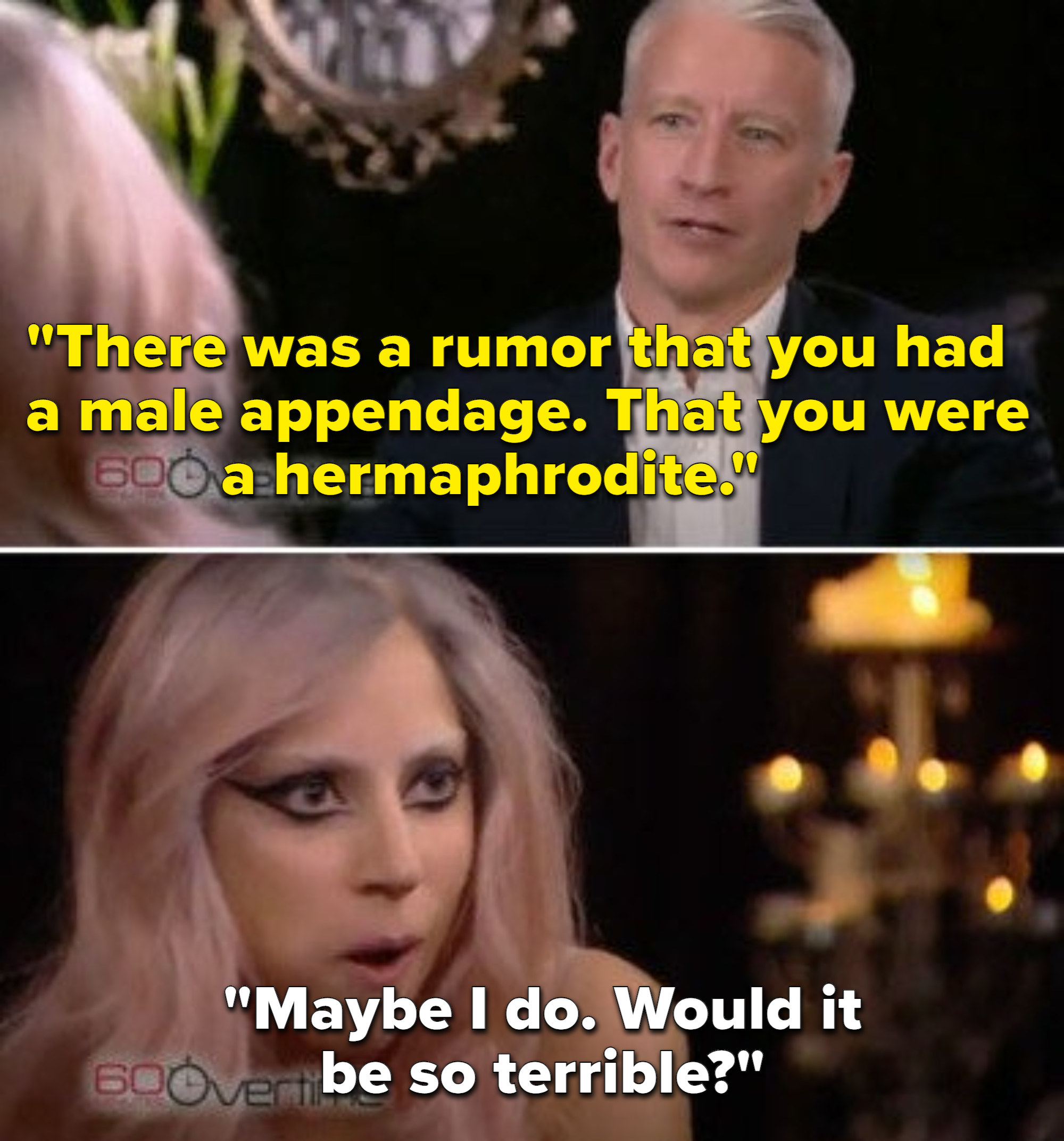 Anderson Cooper bringing up rumors about Lady Gaga having a penis